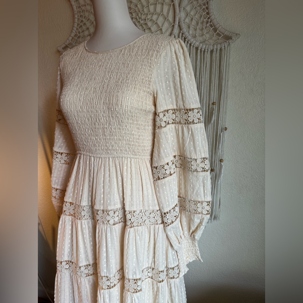 By Together Cream Crochet Floral Lace Trimmed Maxi Dress- Small NWOT - Picture 3 of 5